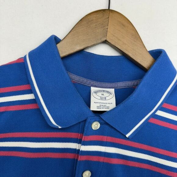 Brooks Brothers Polo Shirt men's XL Blue Pink Performance Embroidered Logo Knit - Picture 4 of 10